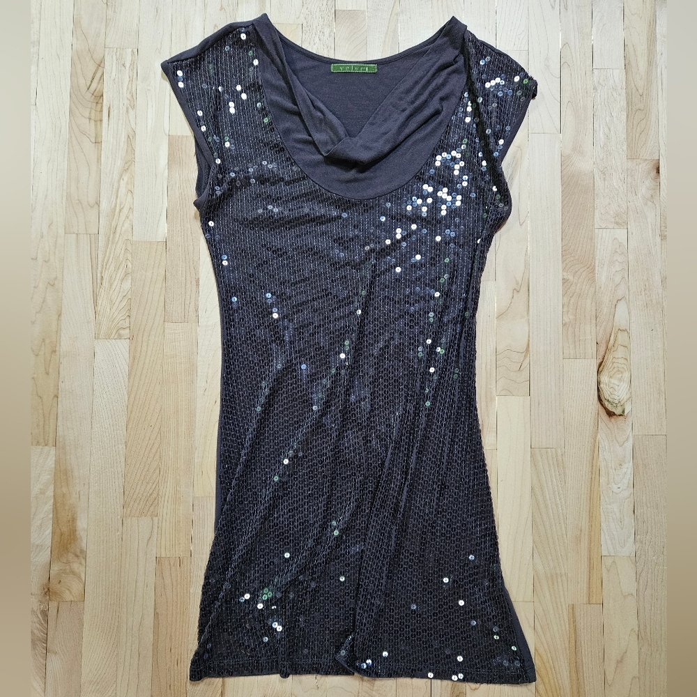 Grey Sequinned Velvet brand Dress, cowl Neck